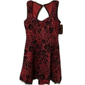 Hot Topic Dress Midnight Hour FLocked Red Black Sz S‎ American Horror Goth NWT